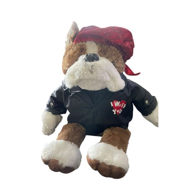 DanDee Collectors Choice Kids Tan Black Biker Bulldog W/ Leather Jacket Plush OS - Picture 2 of 12